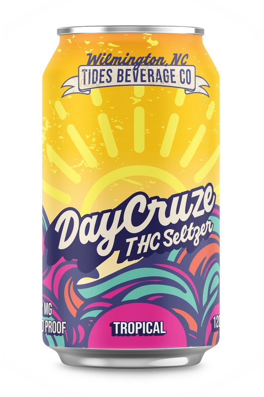 DayCruze Tropical THC Seltzer can, 2mg THC, 12oz, vibrant design for sessionable sipping.