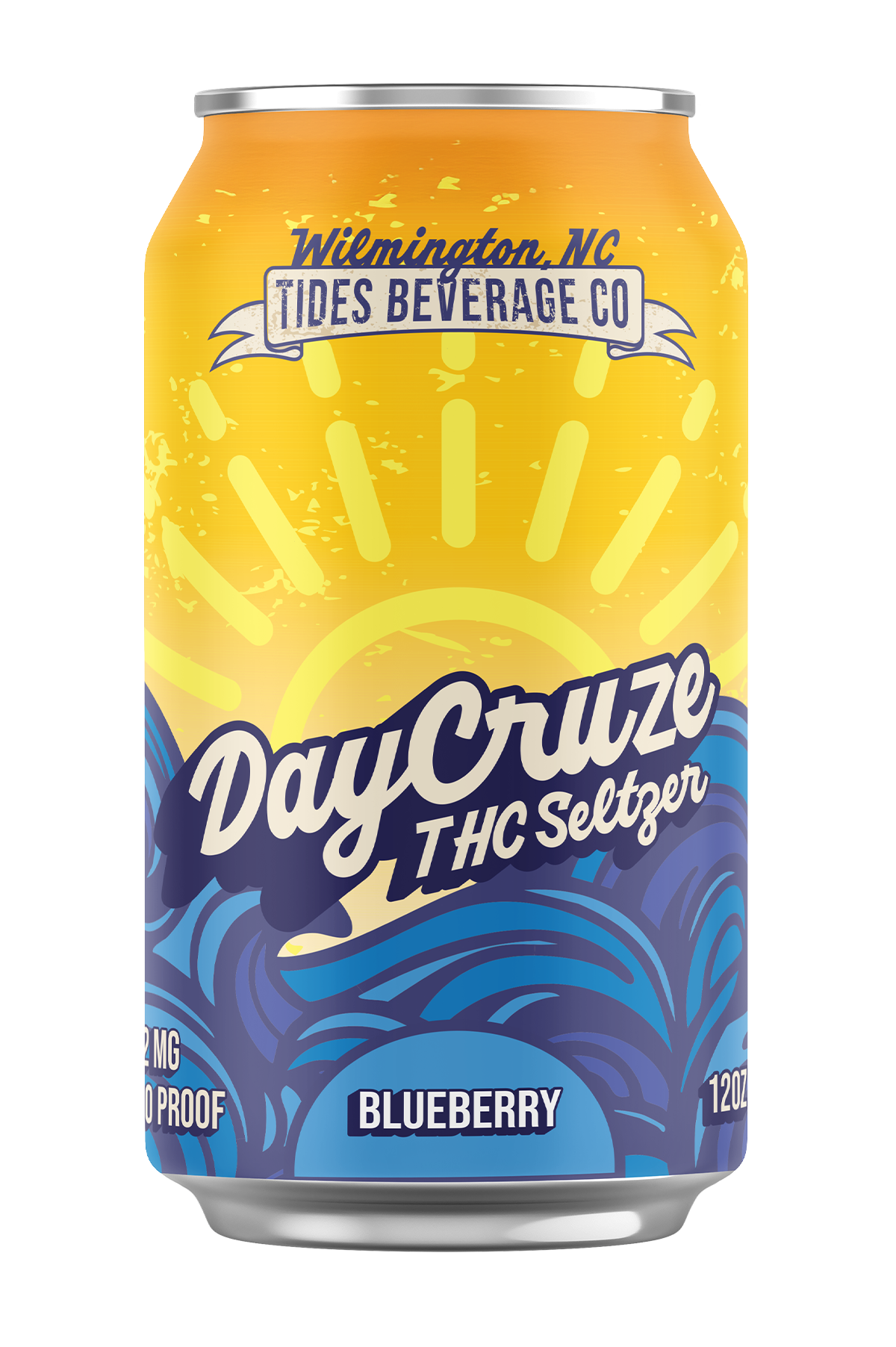 Can of DayCruze THC Seltzer Blueberry flavor from Wilmington, NC Tides Beverage Co.
