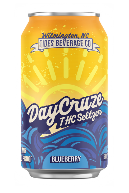 Can of DayCruze THC Seltzer Blueberry flavor from Wilmington, NC Tides Beverage Co.