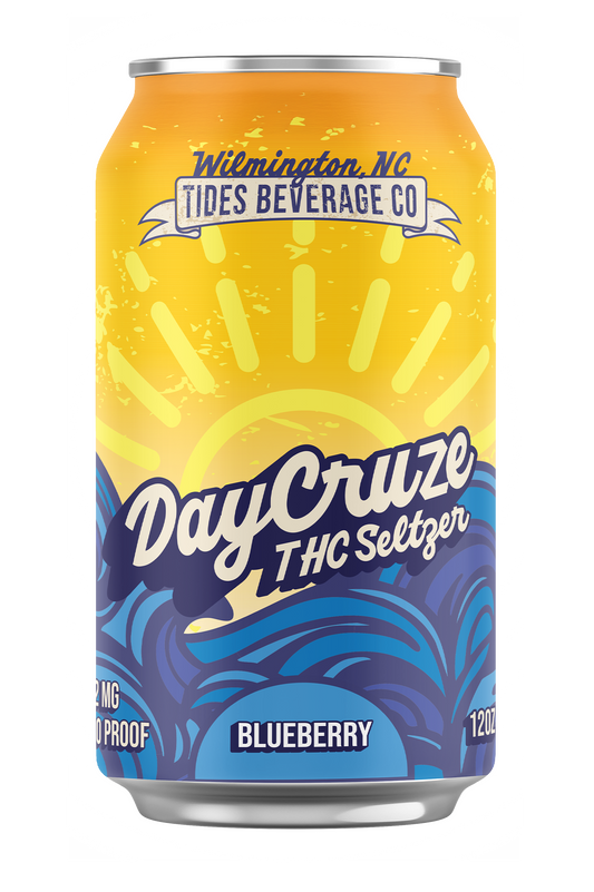 Can of DayCruze THC Seltzer Blueberry flavor from Wilmington, NC Tides Beverage Co.