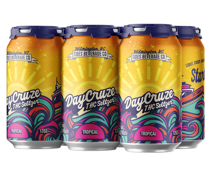 DayCruze Tropical THC Seltzer can, 2mg THC, 12oz, 6 pack, vibrant design for sessionable sipping.