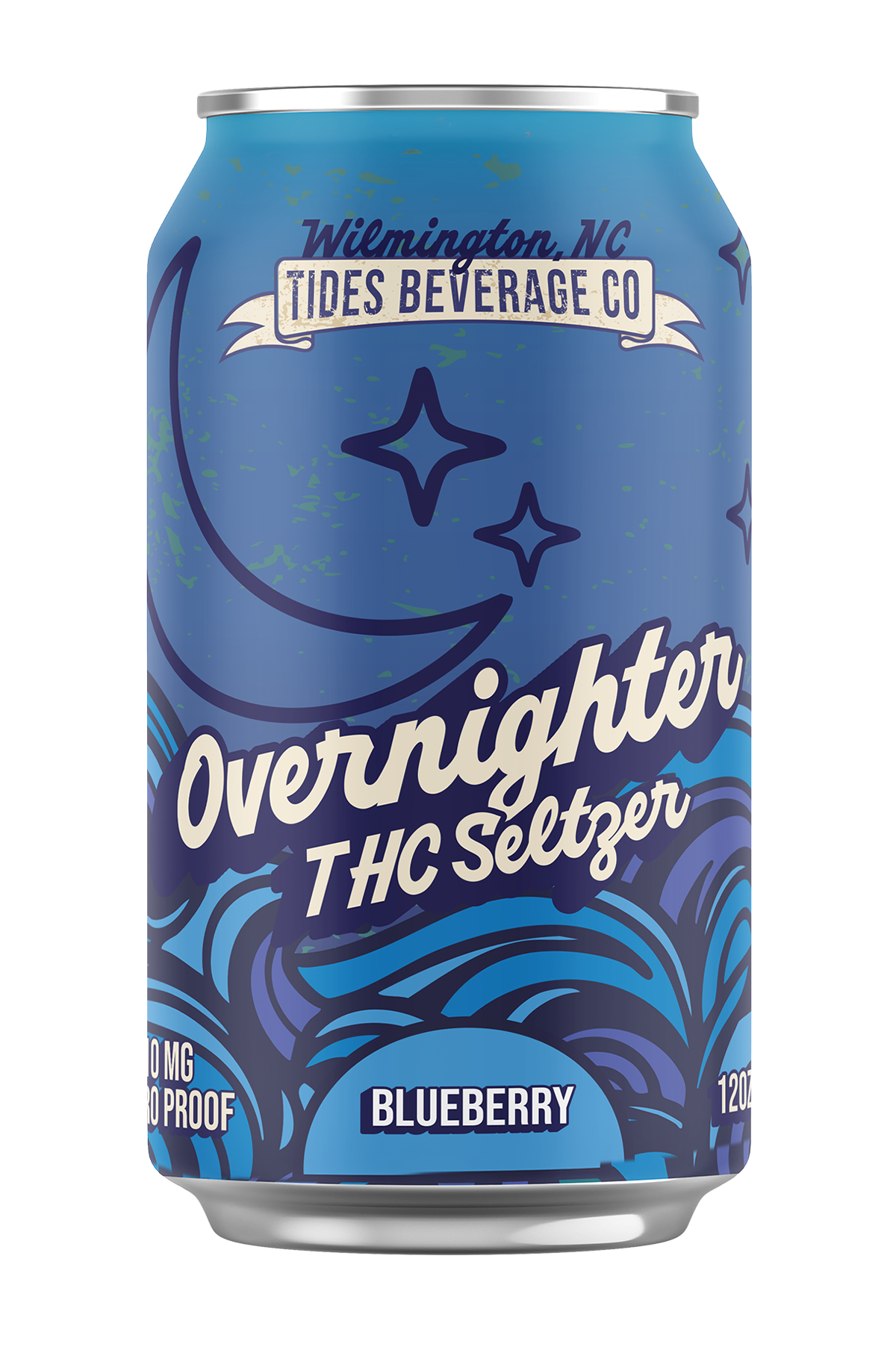 Tides Beverage co. overnighter blueberry THC seltzer 
