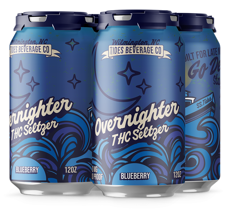 Tides Beverage blueberry overnighter thc seltzer 4 pack