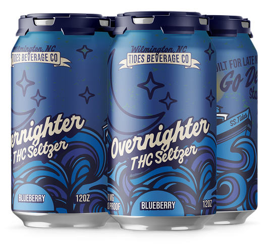 Tides Beverage blueberry overnighter thc seltzer 4 pack