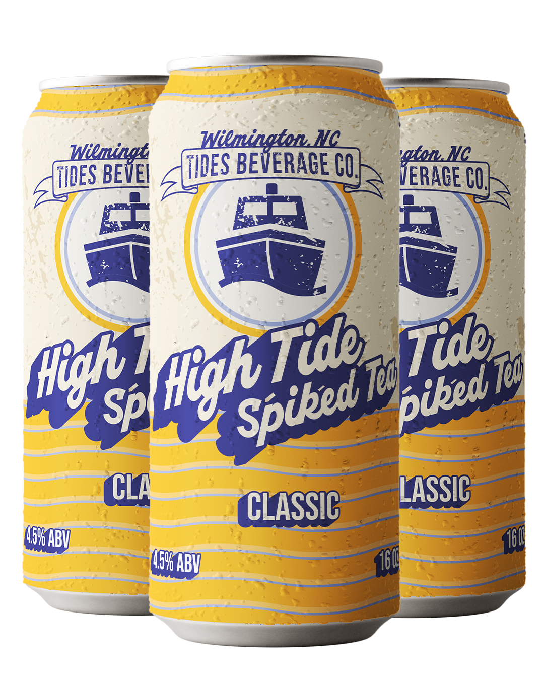 Three cans of High Tide Spiked Tea from Wilmington, NC Tides Beverage Co