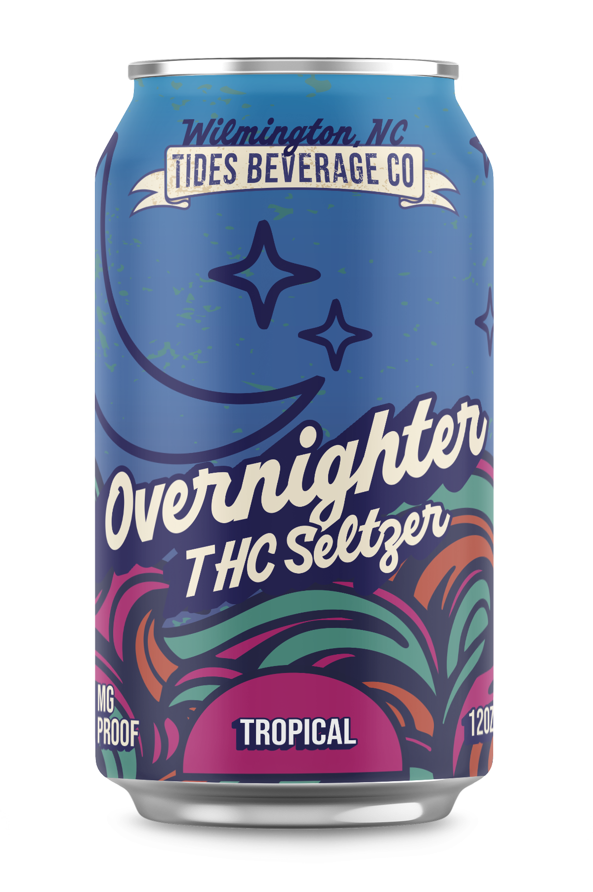  THC Seltzer can with colorful design and branding on a white background