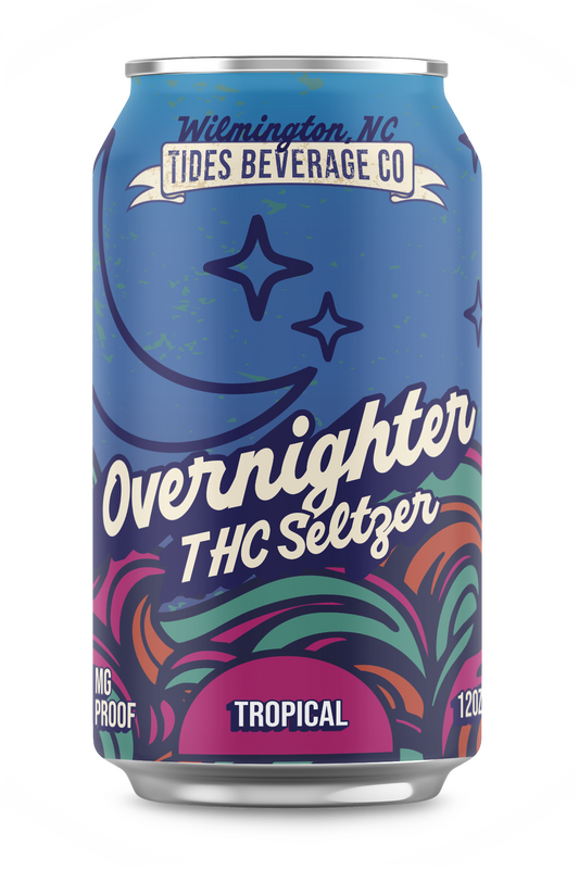  THC Seltzer can with colorful design and branding on a white background